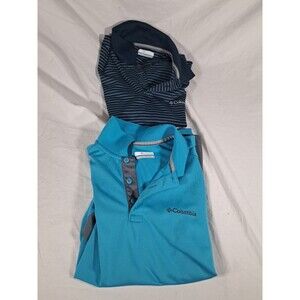 Lot (2) Womens Columbia Sportswear Sporty Polos Golf Hiking Small Blue Stripes